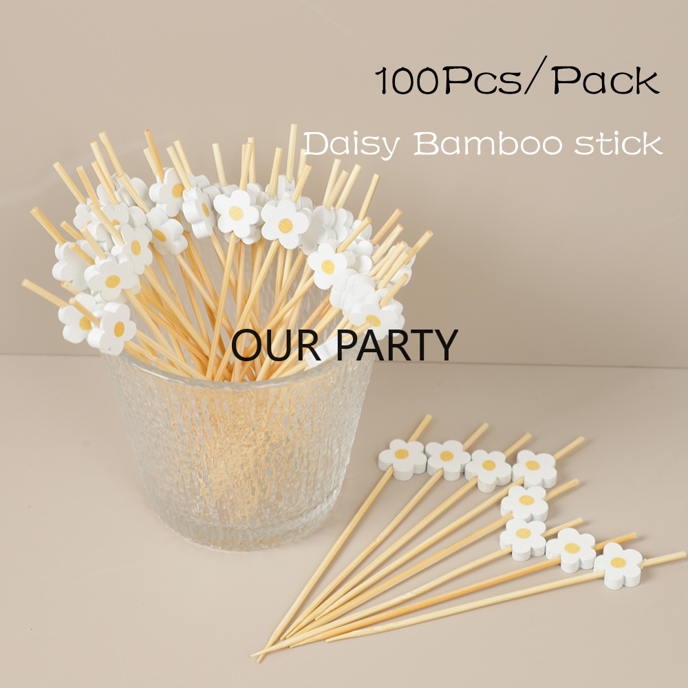 Baby Food Dessert - 100Pc Sweet Daisy Flower Disposable Bamboo